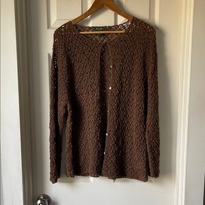 Vintage Eddie Bauer Brown Crochet Cardigan